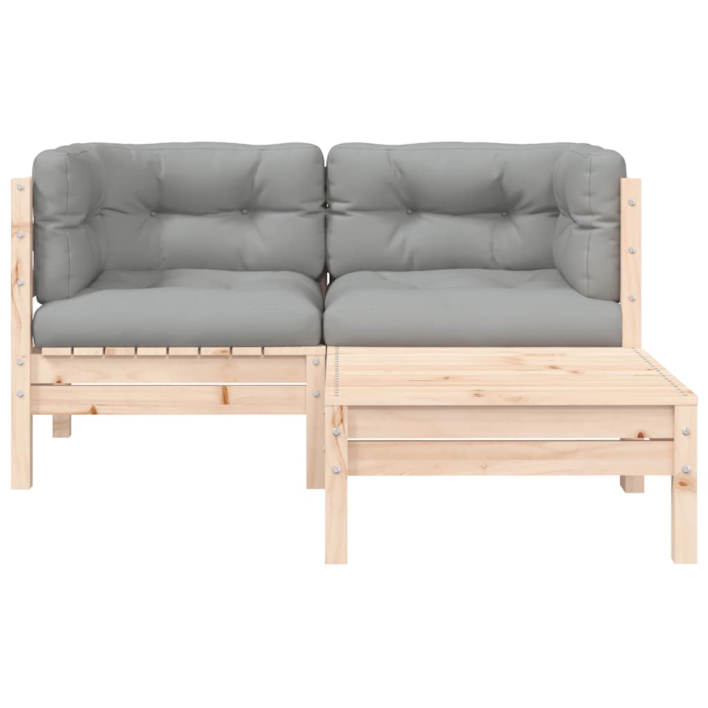 3-delige Loungeset met grijze kussens massief grenenhout is nu te koop bij PeponiXL, paradijselijk wonen!