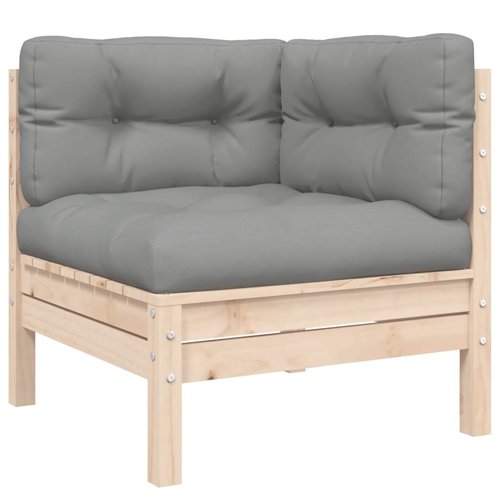 3-delige Loungeset met grijze kussens massief grenenhout is nu te koop bij PeponiXL, paradijselijk wonen!