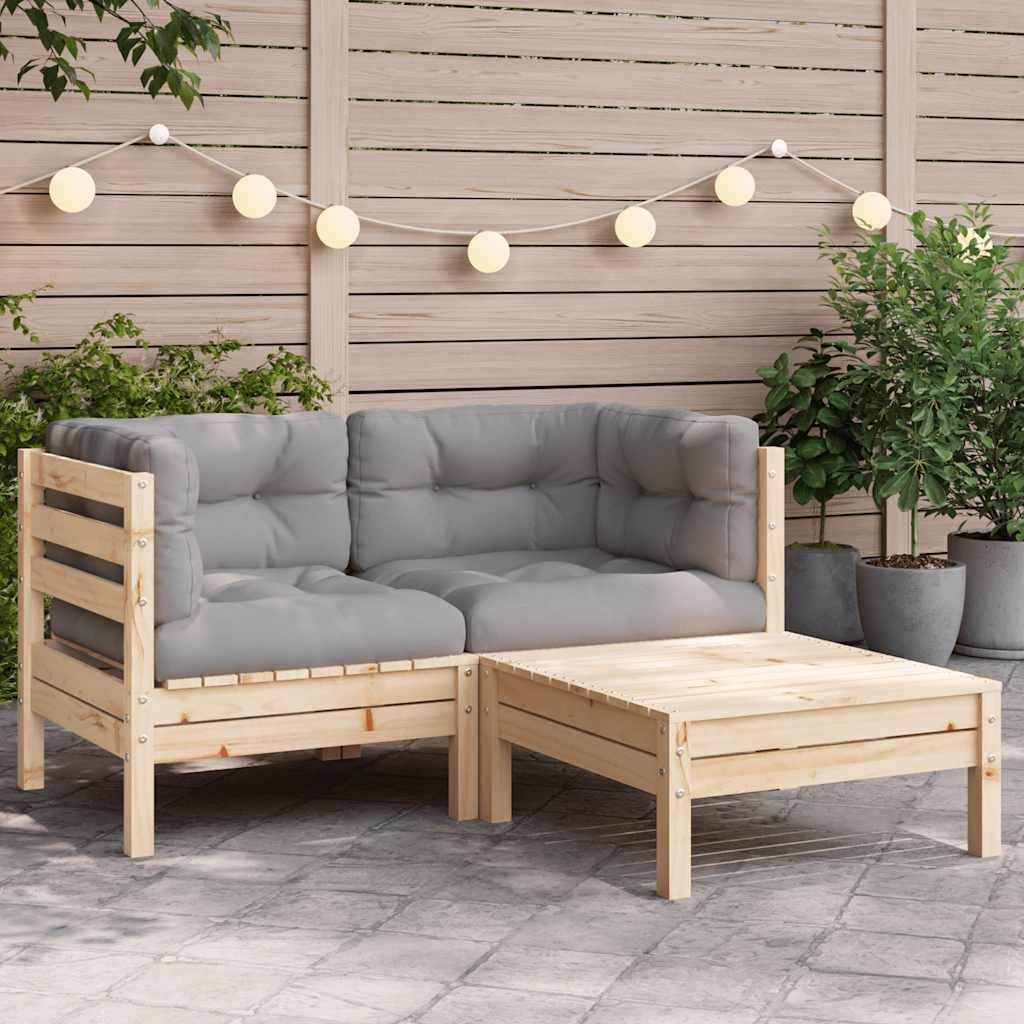 3-delige Loungeset met grijze kussens massief grenenhout is nu te koop bij PeponiXL, paradijselijk wonen!