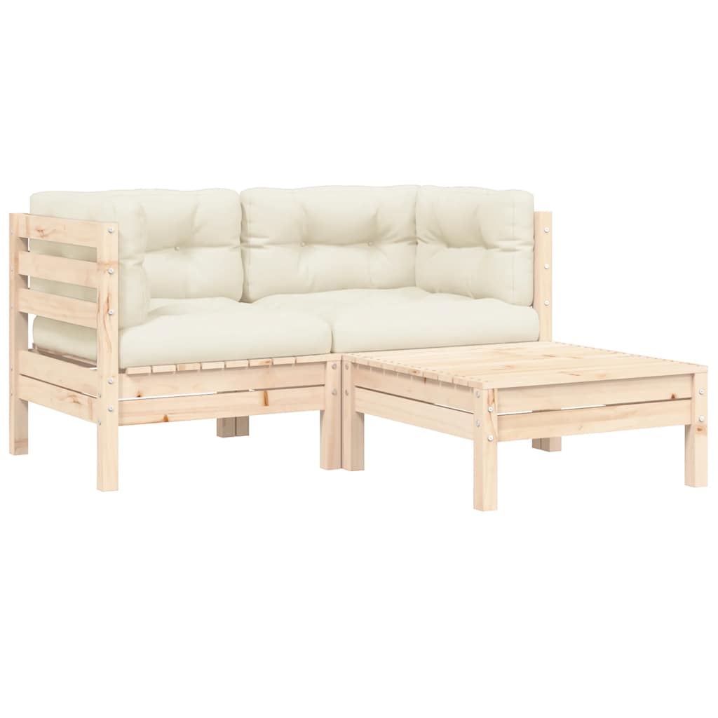 3-delige Loungeset met crèmekleurige kussens massief grenenhout is nu te koop bij PeponiXL, paradijselijk wonen!