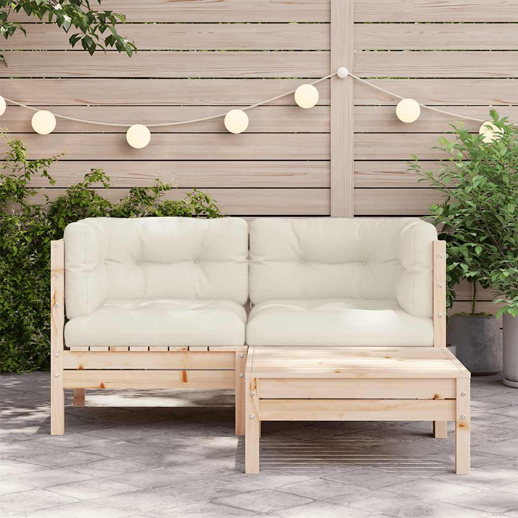 3-delige Loungeset met crèmekleurige kussens massief grenenhout is nu te koop bij PeponiXL, paradijselijk wonen!