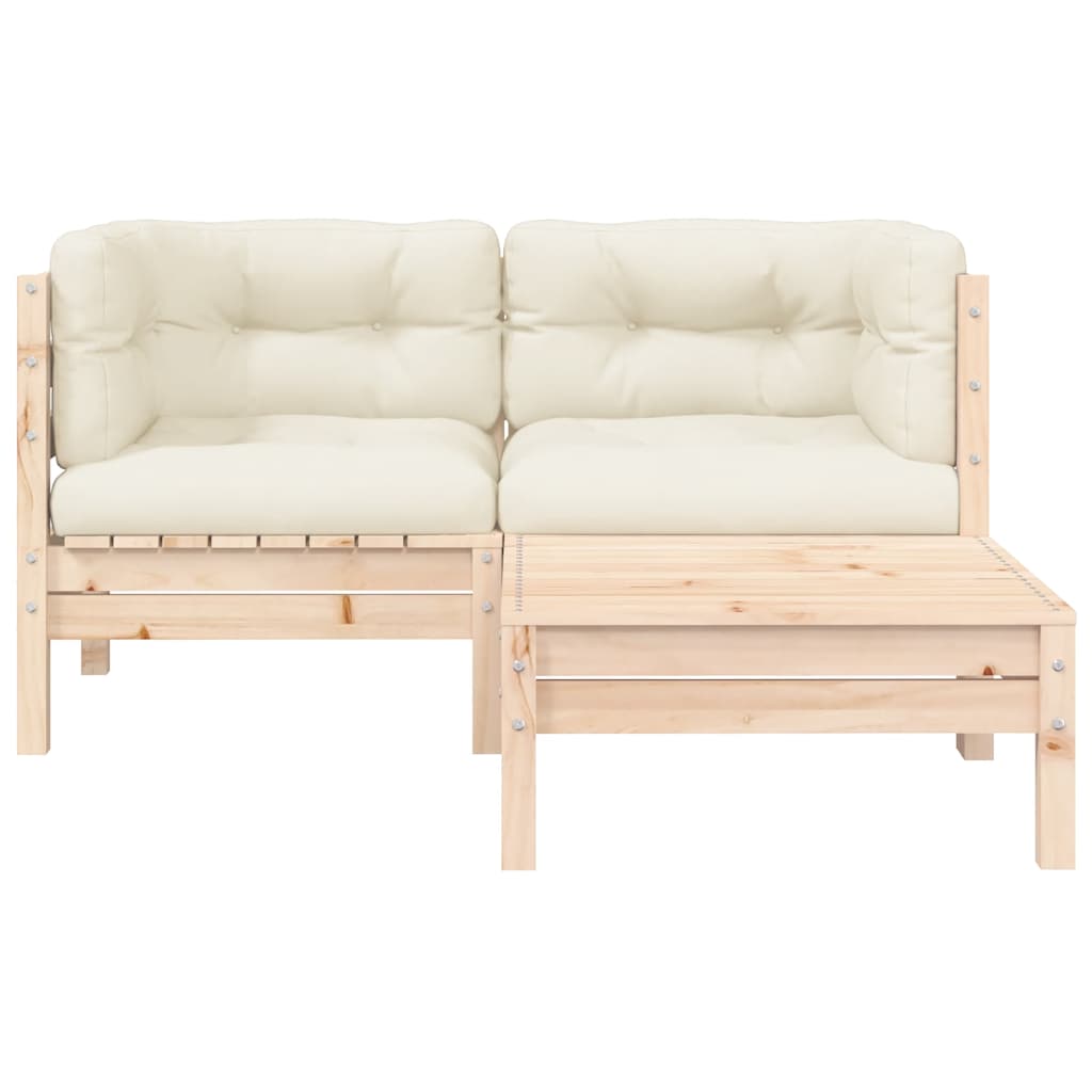 3-delige Loungeset met crèmekleurige kussens massief grenenhout is nu te koop bij PeponiXL, paradijselijk wonen!