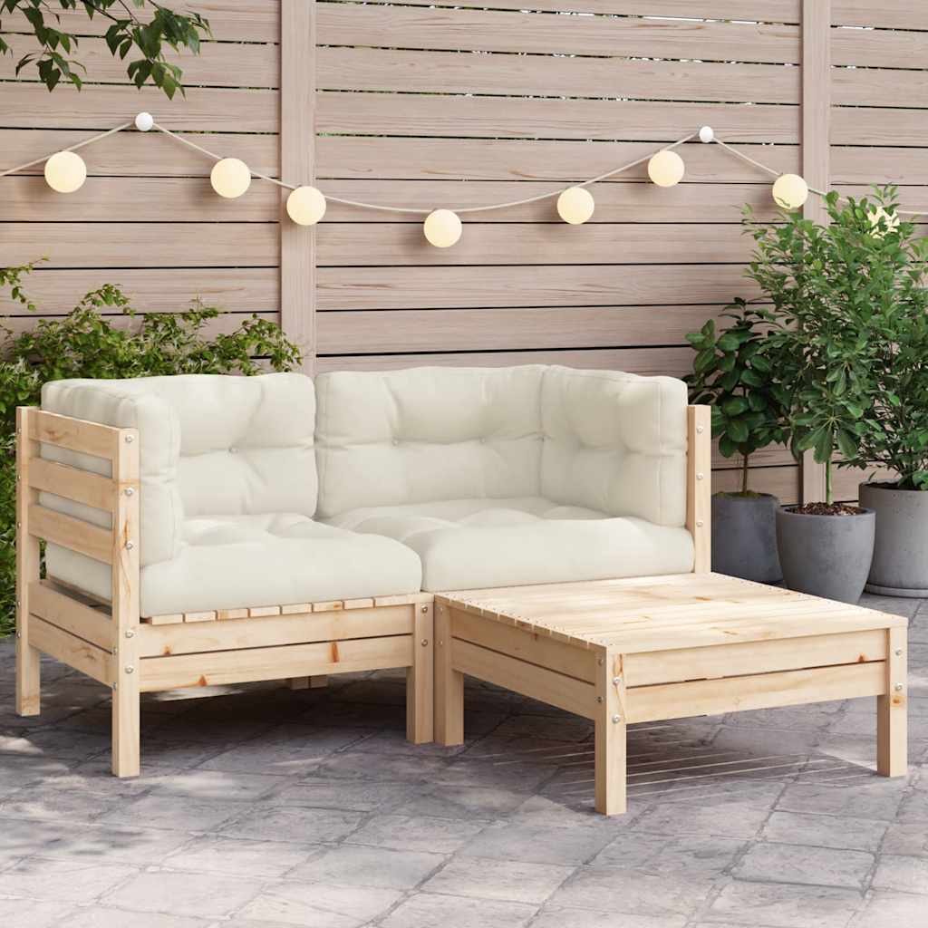 3-delige Loungeset met crèmekleurige kussens massief grenenhout is nu te koop bij PeponiXL, paradijselijk wonen!