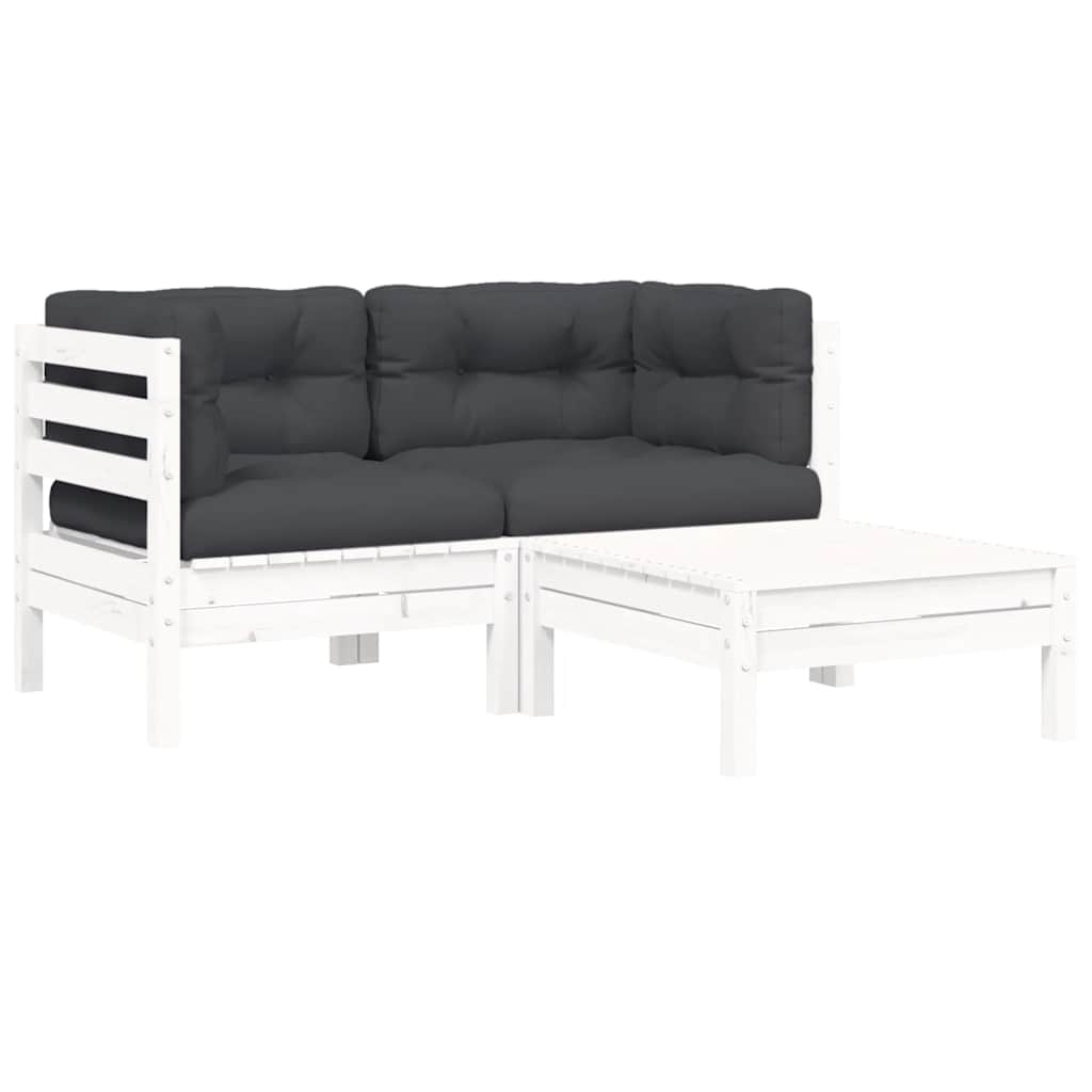 3-delige Loungeset met kussens massief grenenhout wit is nu te koop bij PeponiXL, paradijselijk wonen!
