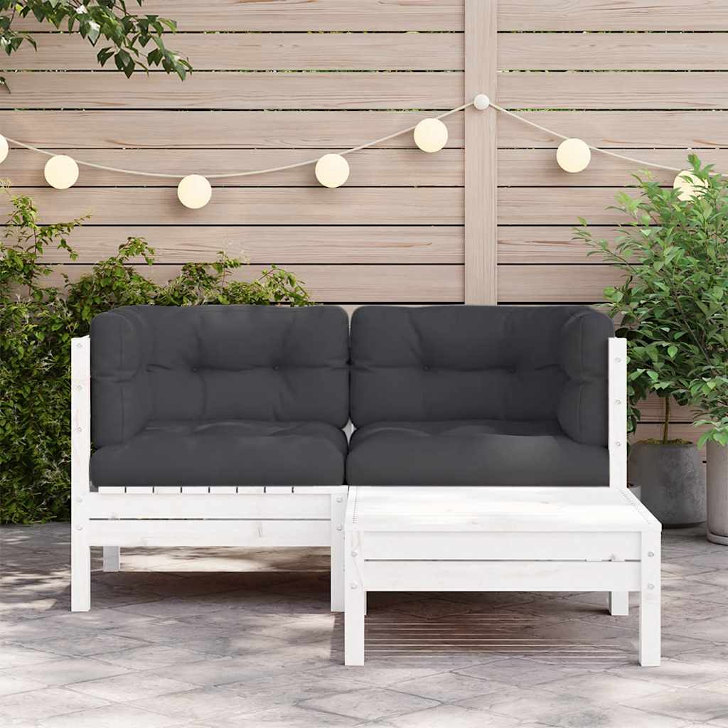 3-delige Loungeset met kussens massief grenenhout wit is nu te koop bij PeponiXL, paradijselijk wonen!