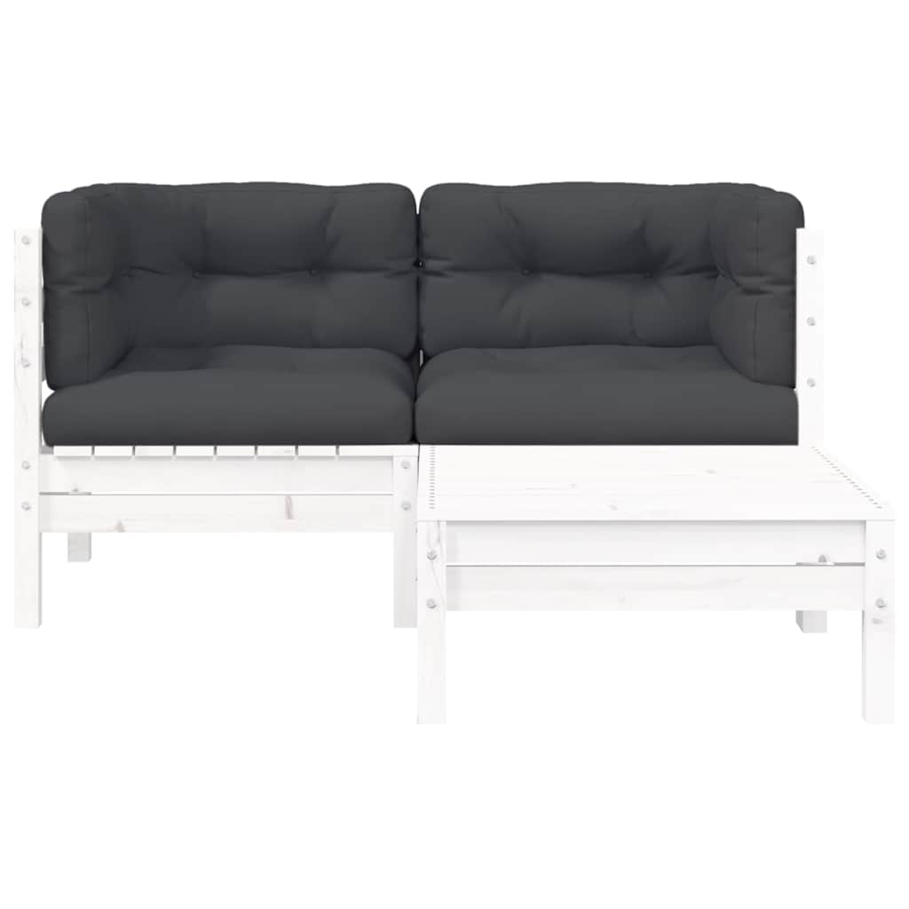 3-delige Loungeset met kussens massief grenenhout wit is nu te koop bij PeponiXL, paradijselijk wonen!
