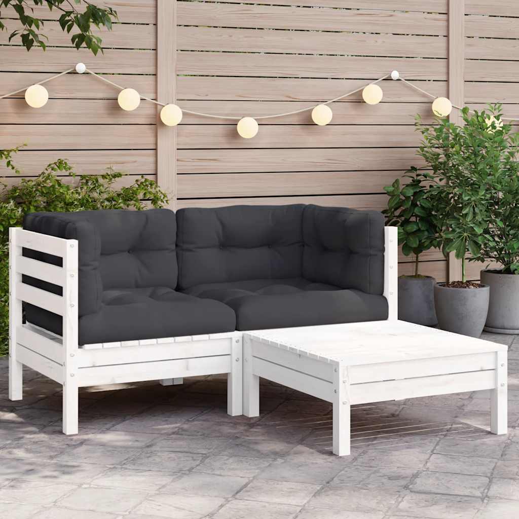 3-delige Loungeset met kussens massief grenenhout wit is nu te koop bij PeponiXL, paradijselijk wonen!