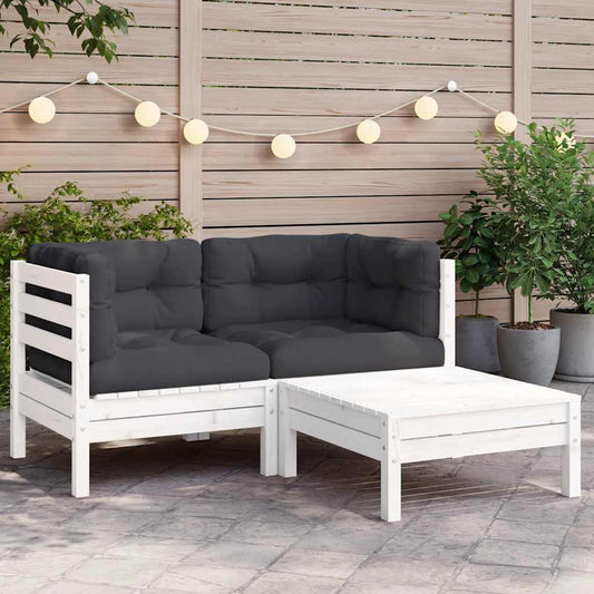 3-delige Loungeset met kussens massief grenenhout wit is nu te koop bij PeponiXL, paradijselijk wonen!