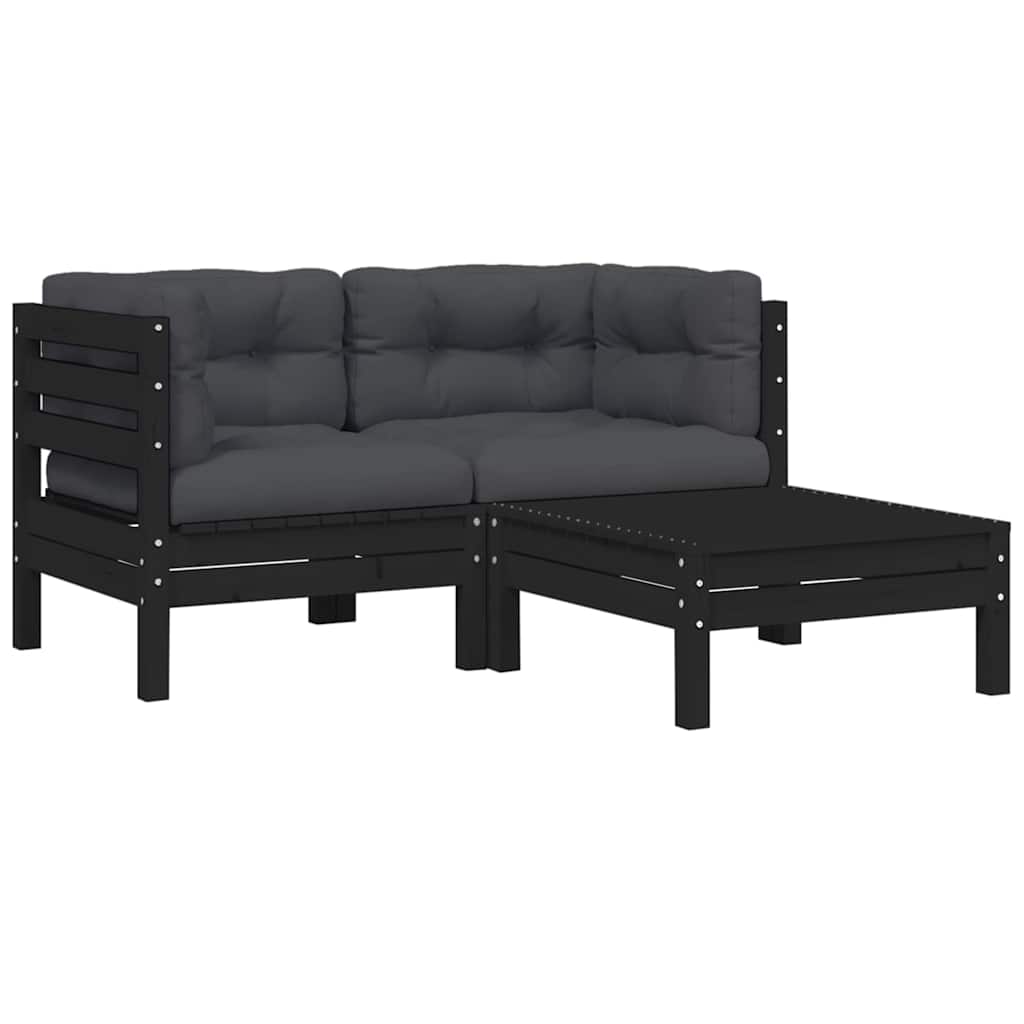 3-delige Loungeset met kussens massief grenenhout zwart is nu te koop bij PeponiXL, paradijselijk wonen!