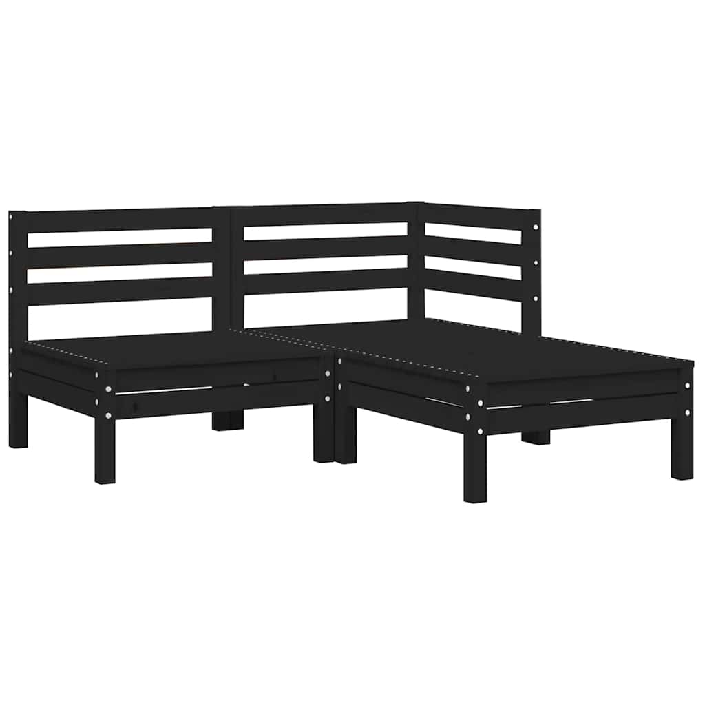 3-delige Loungeset met kussens massief grenenhout zwart is nu te koop bij PeponiXL, paradijselijk wonen!