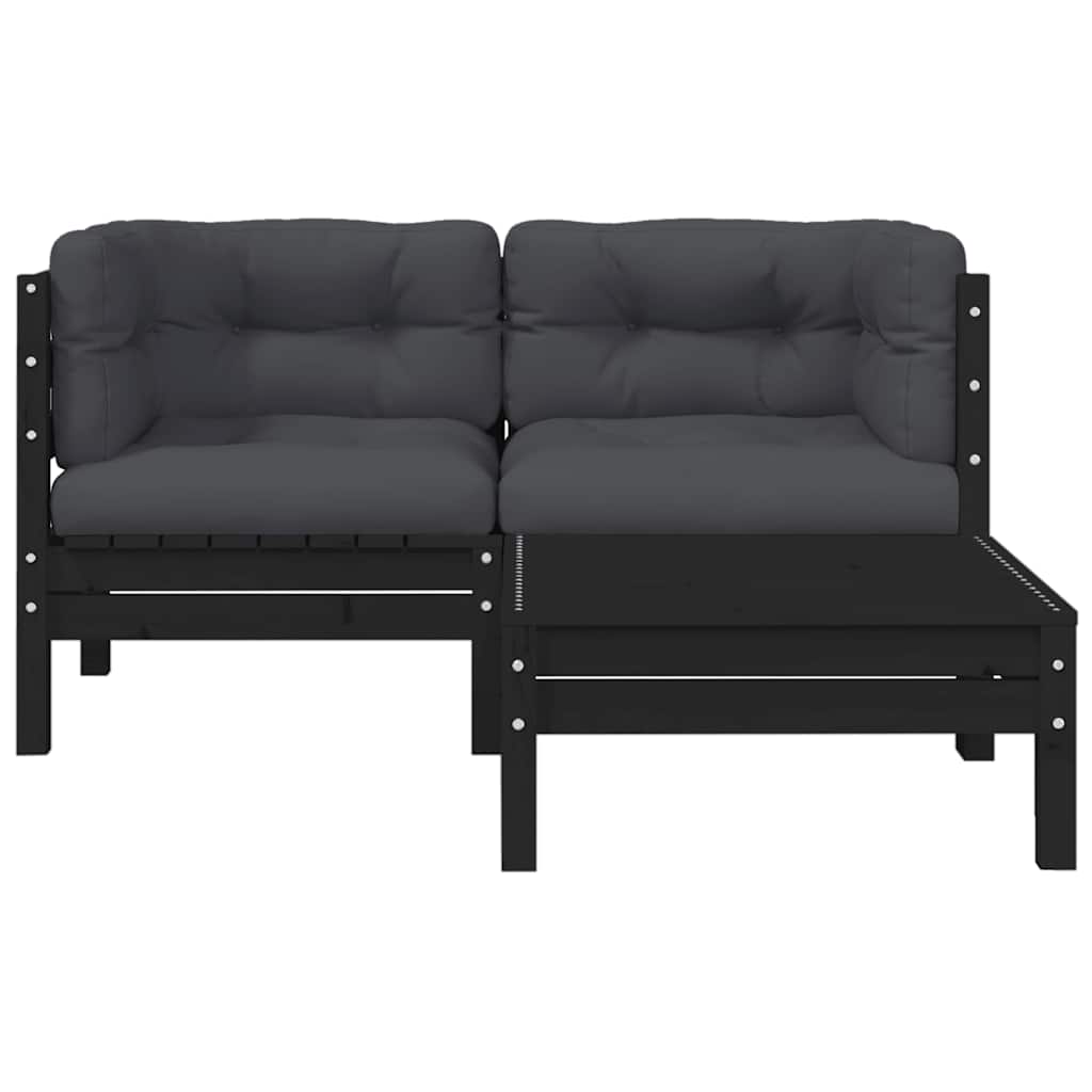 3-delige Loungeset met kussens massief grenenhout zwart is nu te koop bij PeponiXL, paradijselijk wonen!