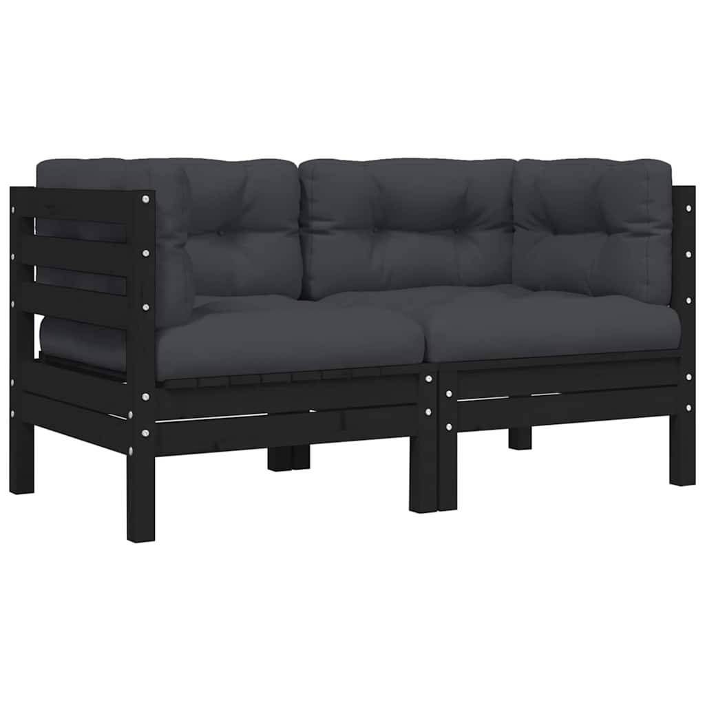3-delige Loungeset met kussens massief grenenhout zwart is nu te koop bij PeponiXL, paradijselijk wonen!