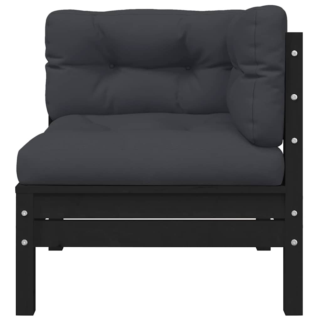 3-delige Loungeset met kussens massief grenenhout zwart is nu te koop bij PeponiXL, paradijselijk wonen!