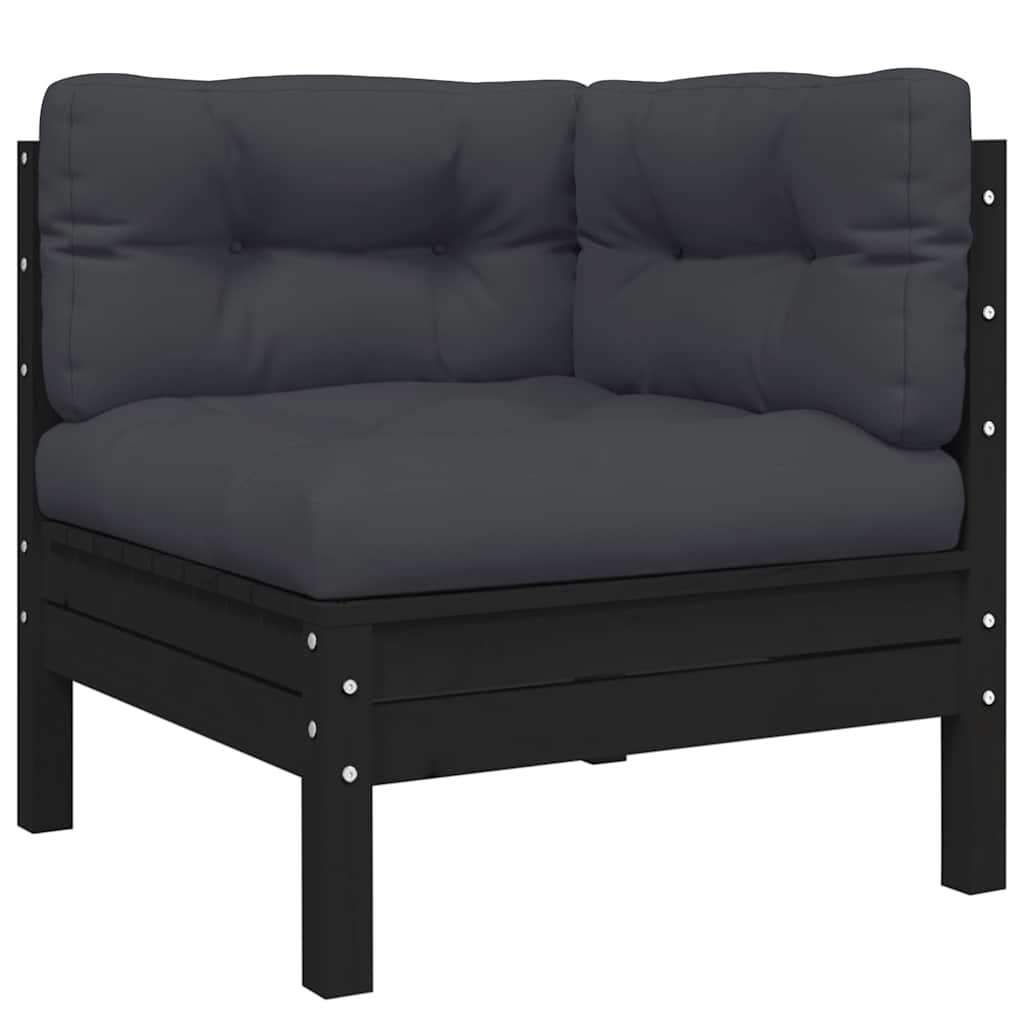 3-delige Loungeset met kussens massief grenenhout zwart is nu te koop bij PeponiXL, paradijselijk wonen!