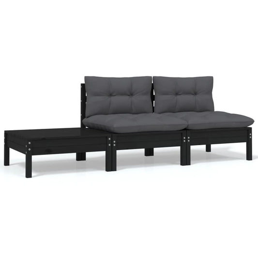 3-delige Loungeset met kussens massief grenenhout zwart is nu te koop bij PeponiXL, paradijselijk wonen!