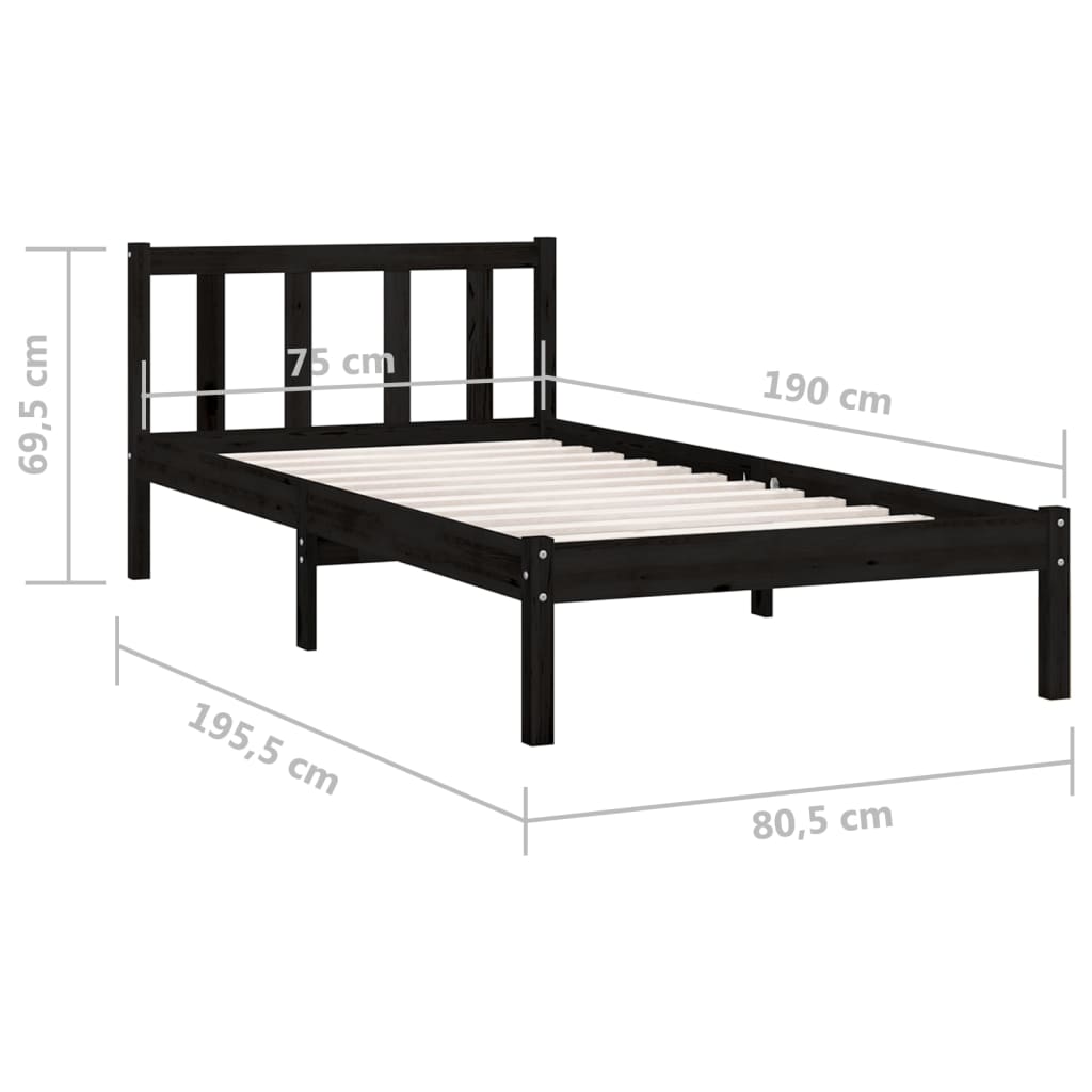 Bedframe massief grenenhout zwart 75x190 cm is nu te koop bij PeponiXL, paradijselijk wonen!