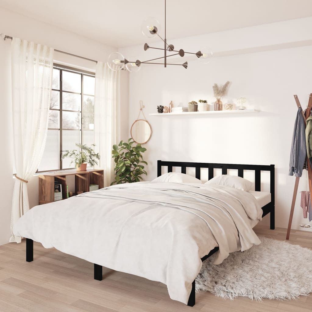 Bedframe massief grenenhout zwart 135x190 cm is nu te koop bij PeponiXL, paradijselijk wonen!