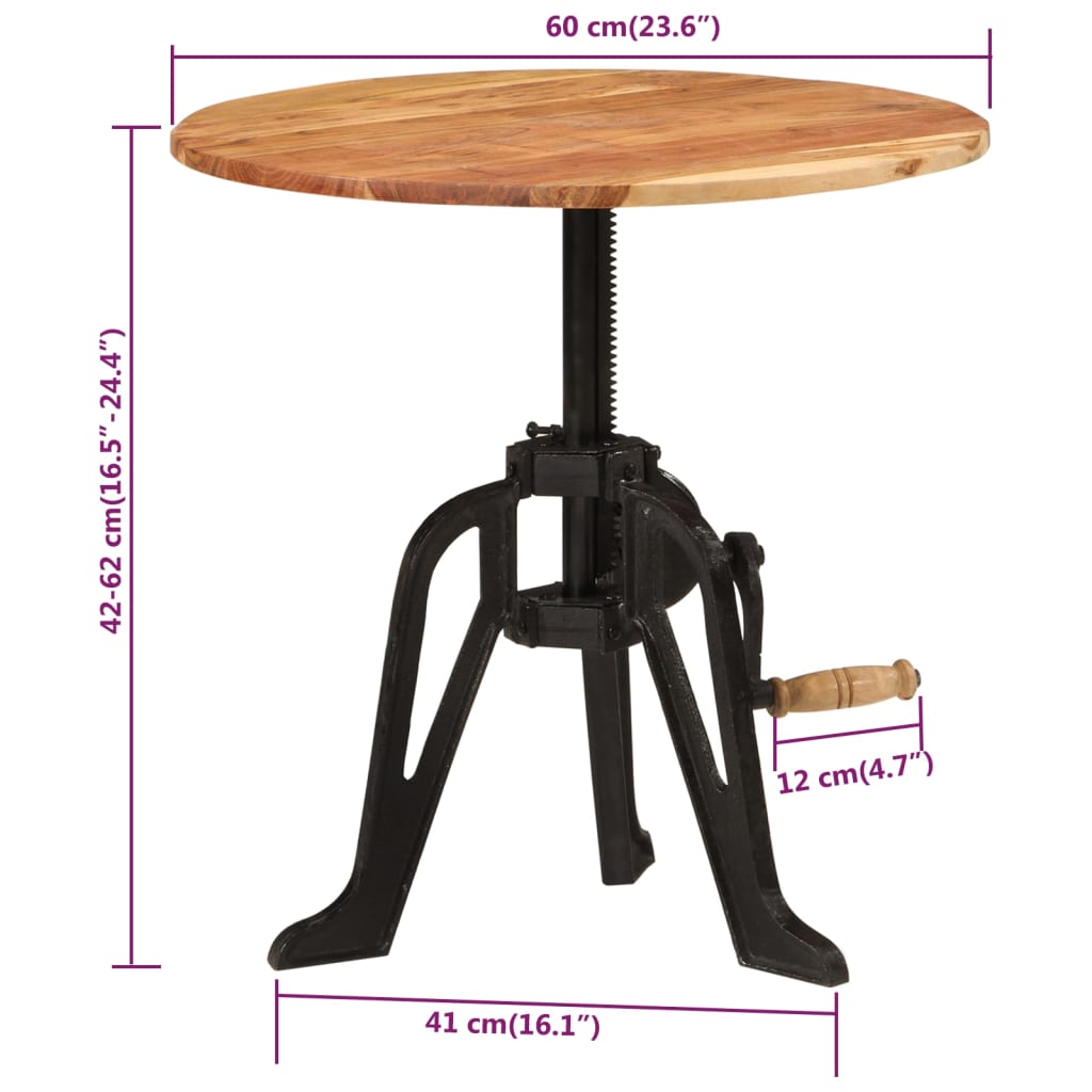 Bijzettafel 60x(42-62) cm massief acaciahout en gietijzer is nu te koop bij PeponiXL, paradijselijk wonen!