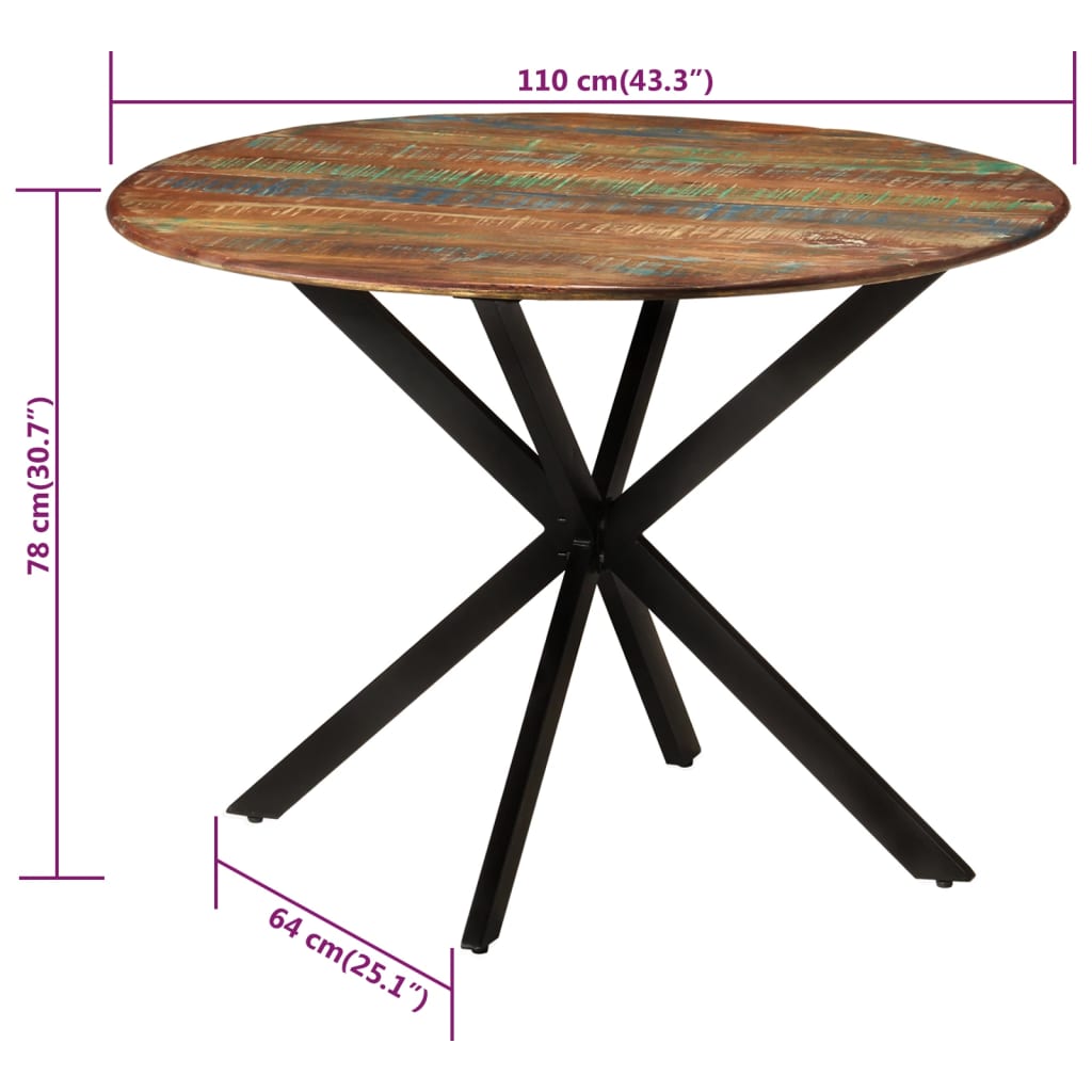 Eettafel Ø110x78 cm massief gerecycled hout en staal is nu te koop bij PeponiXL, paradijselijk wonen!