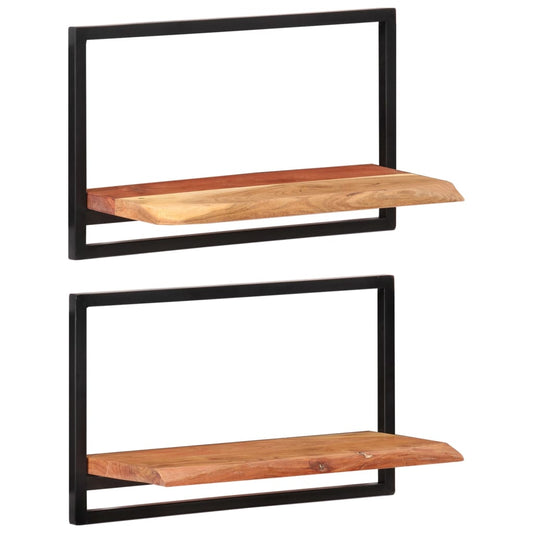 Wandschappen 2 st 60x25x35 cm massief acaciahout en staal is nu te koop bij PeponiXL, paradijselijk wonen!