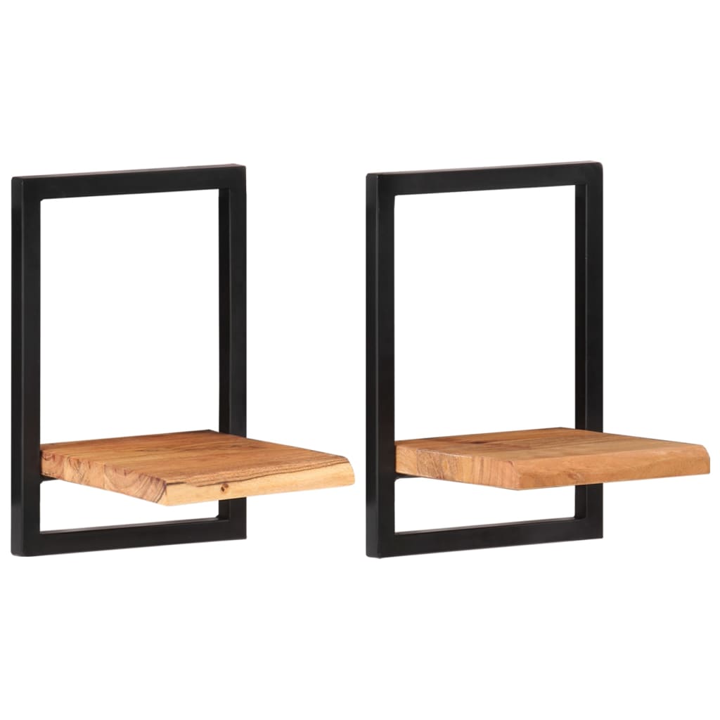 Wandschappen 2 st 25x25x35 cm massief acaciahout en staal is nu te koop bij PeponiXL, paradijselijk wonen!