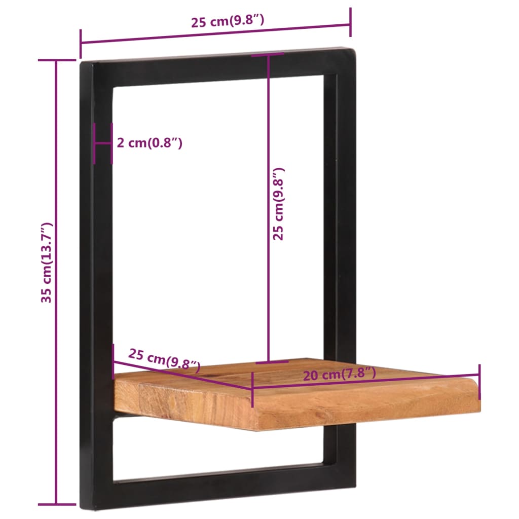 Wandschappen 2 st 25x25x35 cm massief acaciahout en staal is nu te koop bij PeponiXL, paradijselijk wonen!