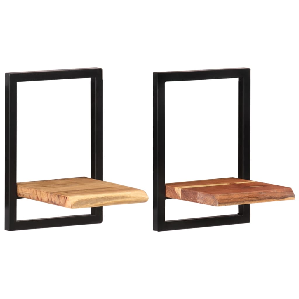 Wandschappen 2 st 25x25x35 cm massief acaciahout en staal is nu te koop bij PeponiXL, paradijselijk wonen!