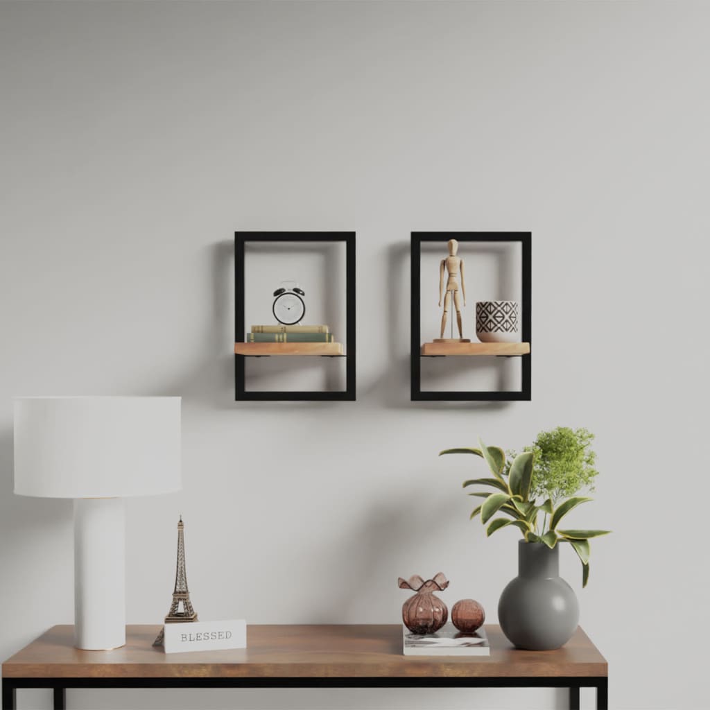 Wandschappen 2 st 25x25x35 cm massief acaciahout en staal is nu te koop bij PeponiXL, paradijselijk wonen!