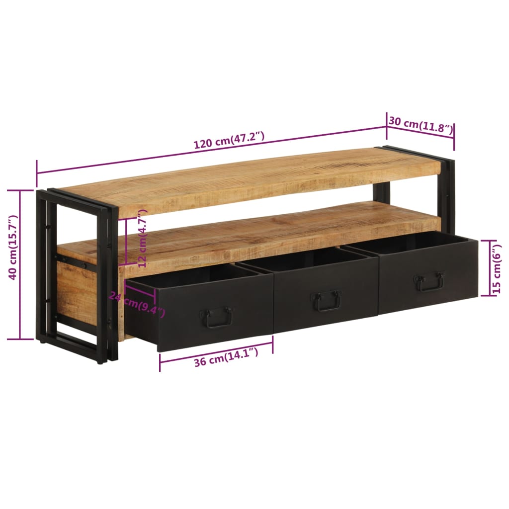 Tv-meubel 120x30x40 cm massief mangohout is nu te koop bij PeponiXL, paradijselijk wonen!