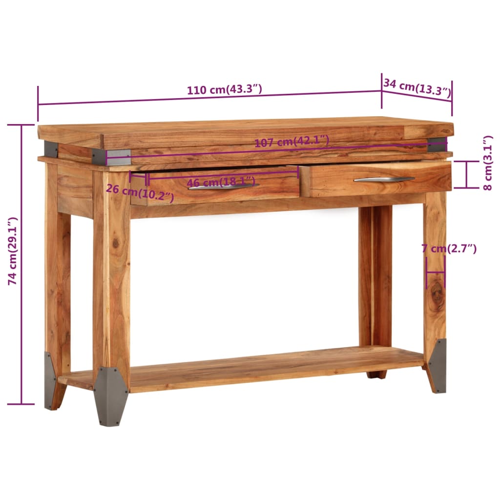 Wandtafel 110x34x74 cm massief acaciahout is nu te koop bij PeponiXL, paradijselijk wonen!