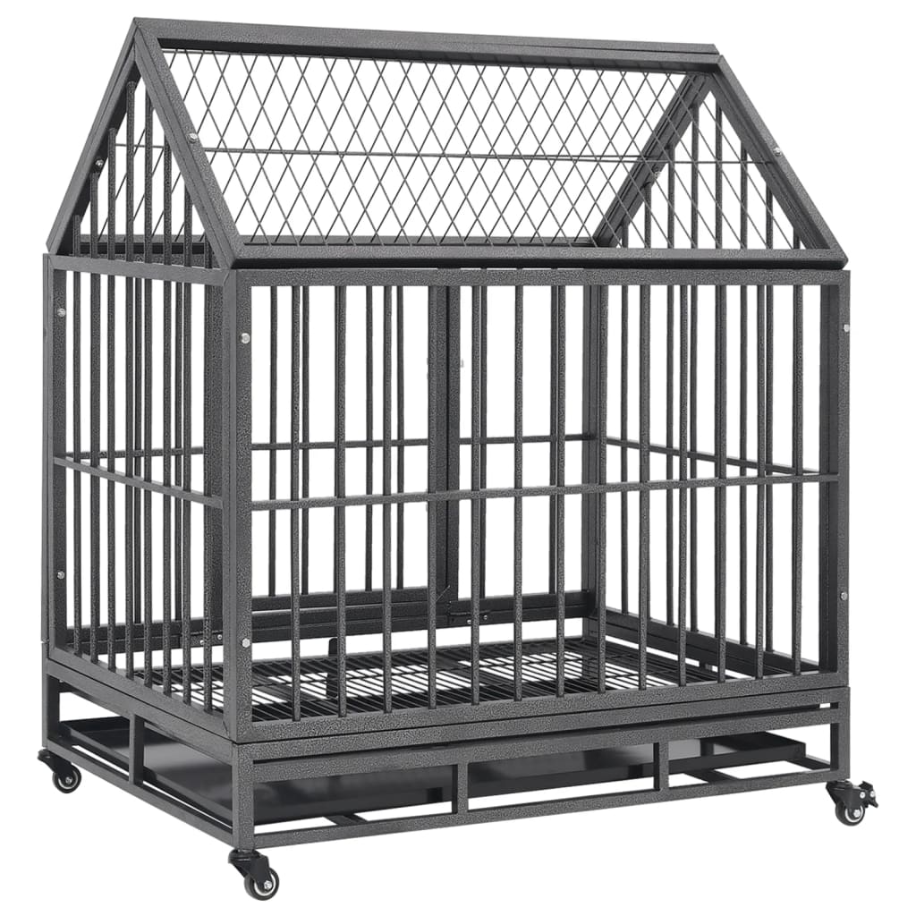 Hondenbench met wielen en dak 92x62x106 cm staal is nu te koop bij PeponiXL, paradijselijk wonen!