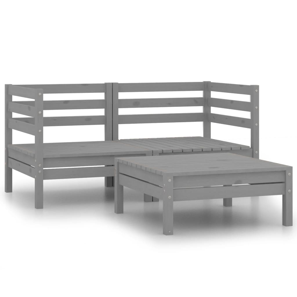3-delige Loungeset massief grenenhout grijs is nu te koop bij PeponiXL, paradijselijk wonen!