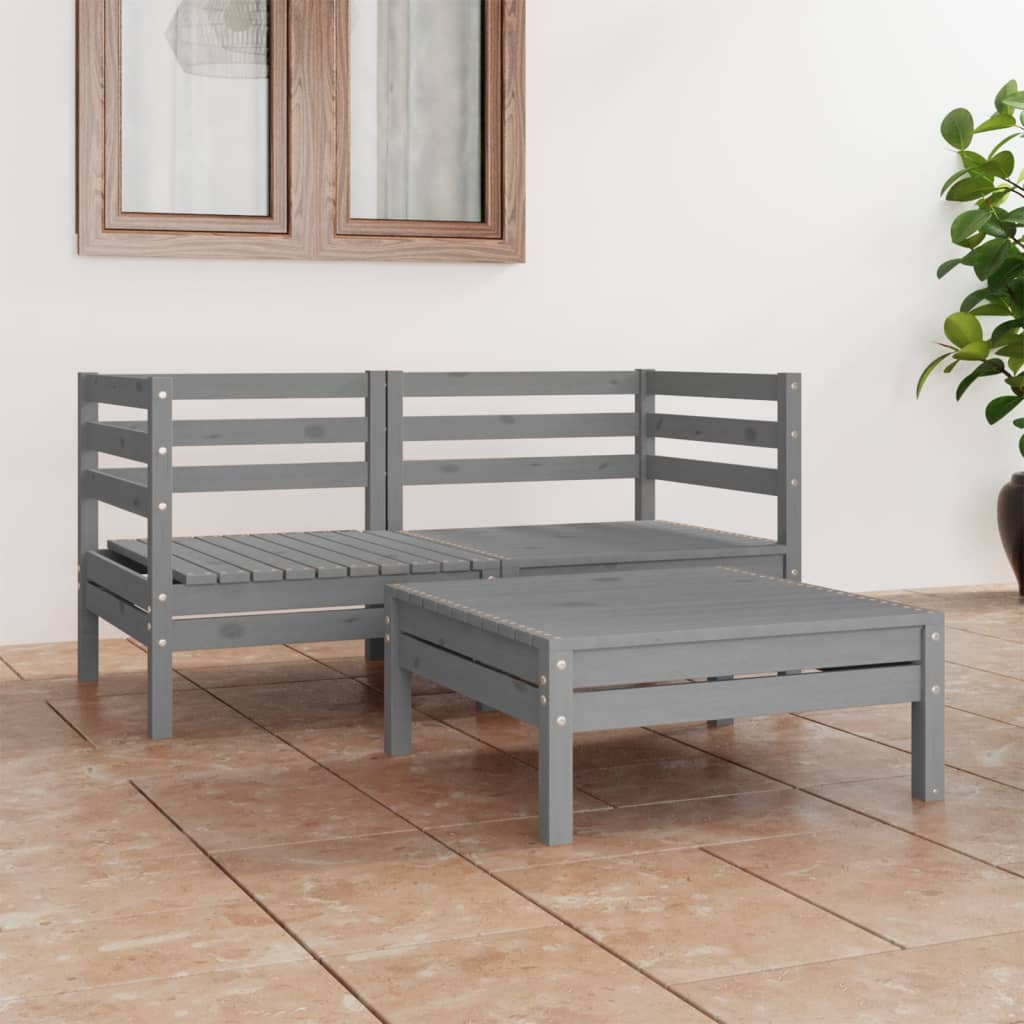 3-delige Loungeset massief grenenhout grijs is nu te koop bij PeponiXL, paradijselijk wonen!