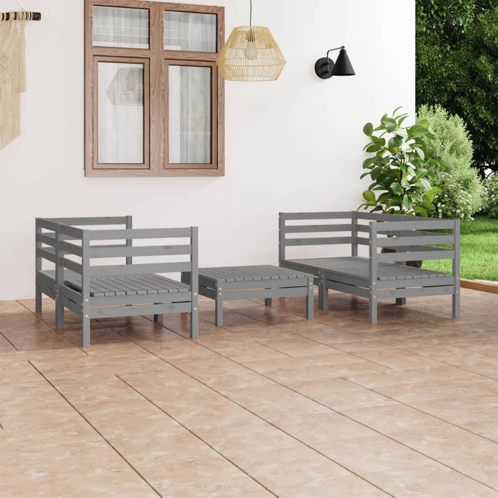 5-delige Loungeset massief grenenhout grijs is nu te koop bij PeponiXL, paradijselijk wonen!