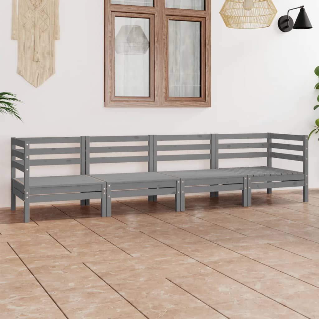 4-delige Loungeset massief grenenhout grijs is nu te koop bij PeponiXL, paradijselijk wonen!