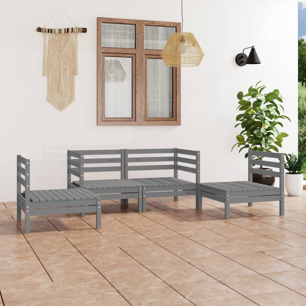 4-delige Loungeset massief grenenhout grijs is nu te koop bij PeponiXL, paradijselijk wonen!