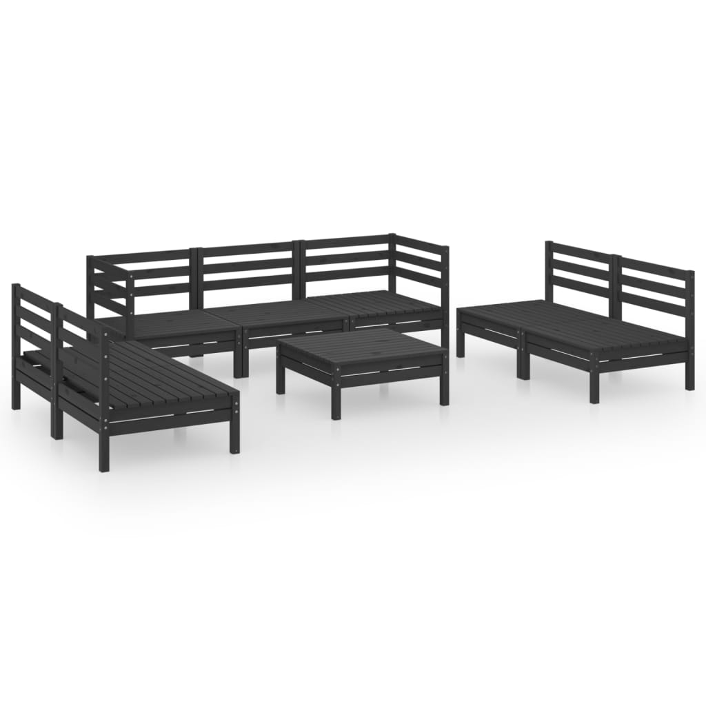 8-delige Loungeset massief grenenhout zwart