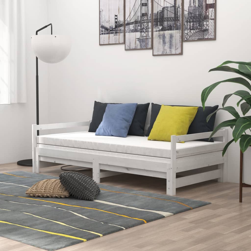 Slaapbank uitschuifbaar massief grenenhout wit 2x(90x200) cm is nu te koop bij PeponiXL, paradijselijk wonen!