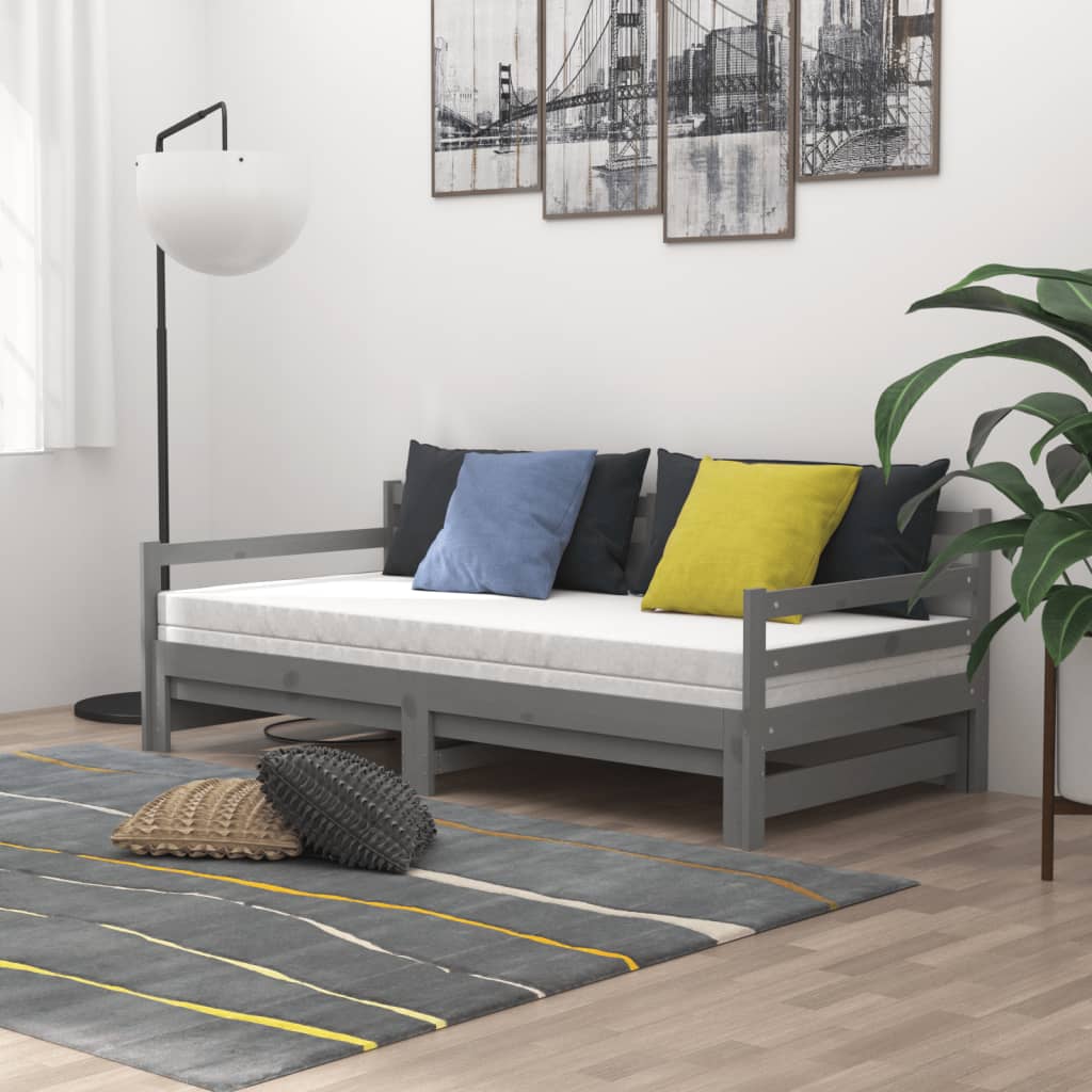 Slaapbank uitschuifbaar massief grenenhout grijs 2x(90x200) cm is nu te koop bij PeponiXL, paradijselijk wonen!