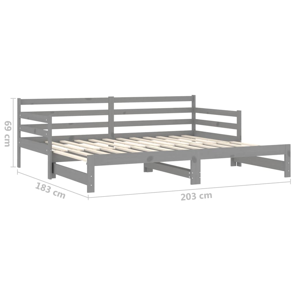 Slaapbank uitschuifbaar massief grenenhout grijs 2x(90x200) cm is nu te koop bij PeponiXL, paradijselijk wonen!