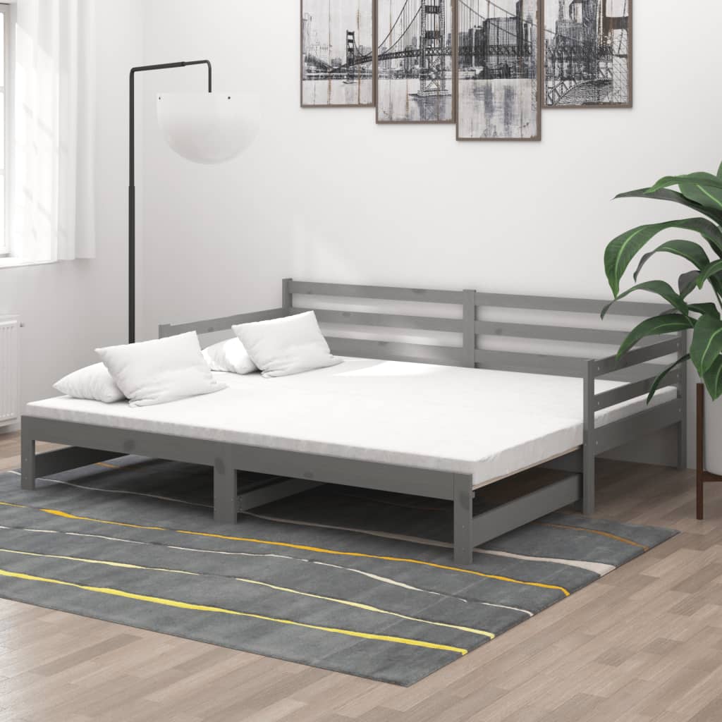Slaapbank uitschuifbaar massief grenenhout grijs 2x(90x200) cm is nu te koop bij PeponiXL, paradijselijk wonen!