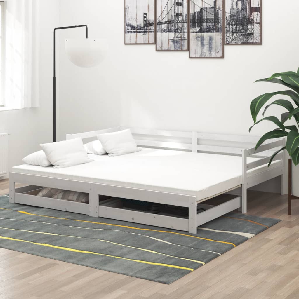 Slaapbank uitschuifbaar massief grenenhout wit 2x(90x200) cm is nu te koop bij PeponiXL, paradijselijk wonen!