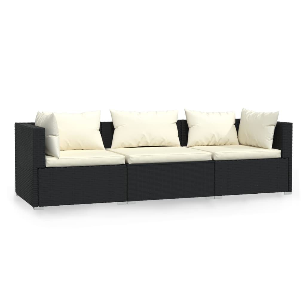 Driezitsbank met kussens poly rattan zwart is nu te koop bij PeponiXL, paradijselijk wonen!