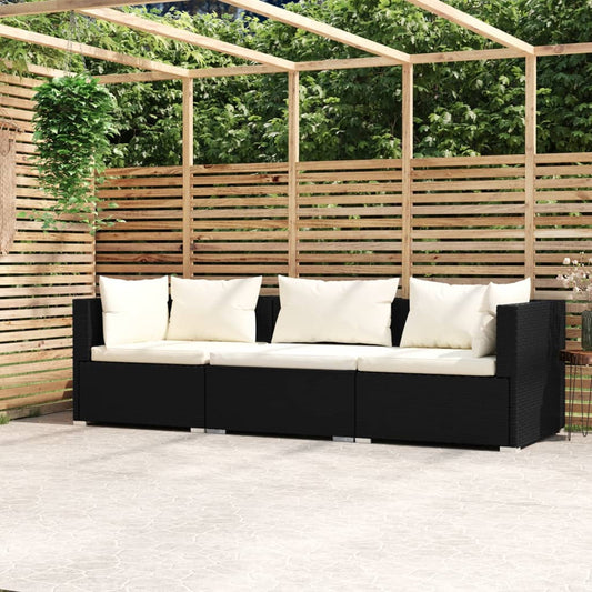 Driezitsbank met kussens poly rattan zwart is nu te koop bij PeponiXL, paradijselijk wonen!