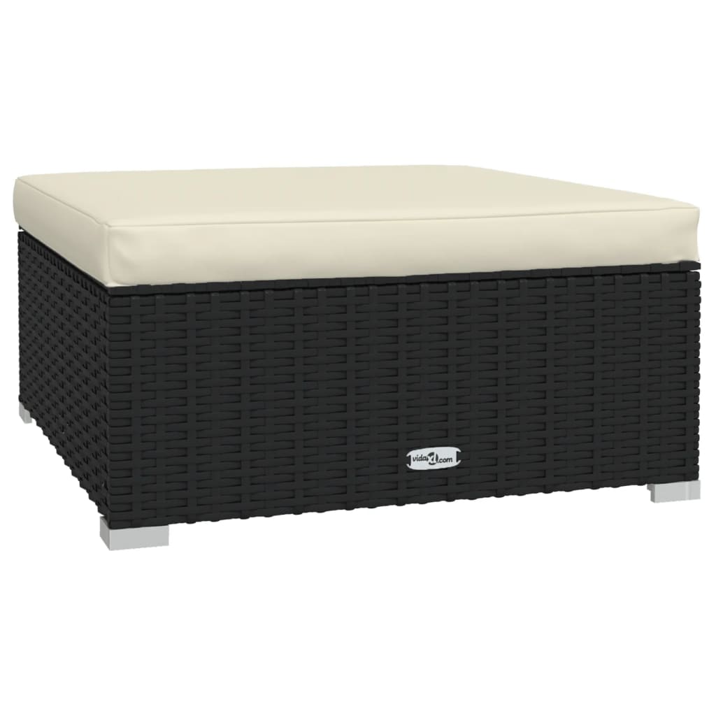 Voetensteun met kussen 70x70x30 cm poly rattan zwart is nu te koop bij PeponiXL, paradijselijk wonen!