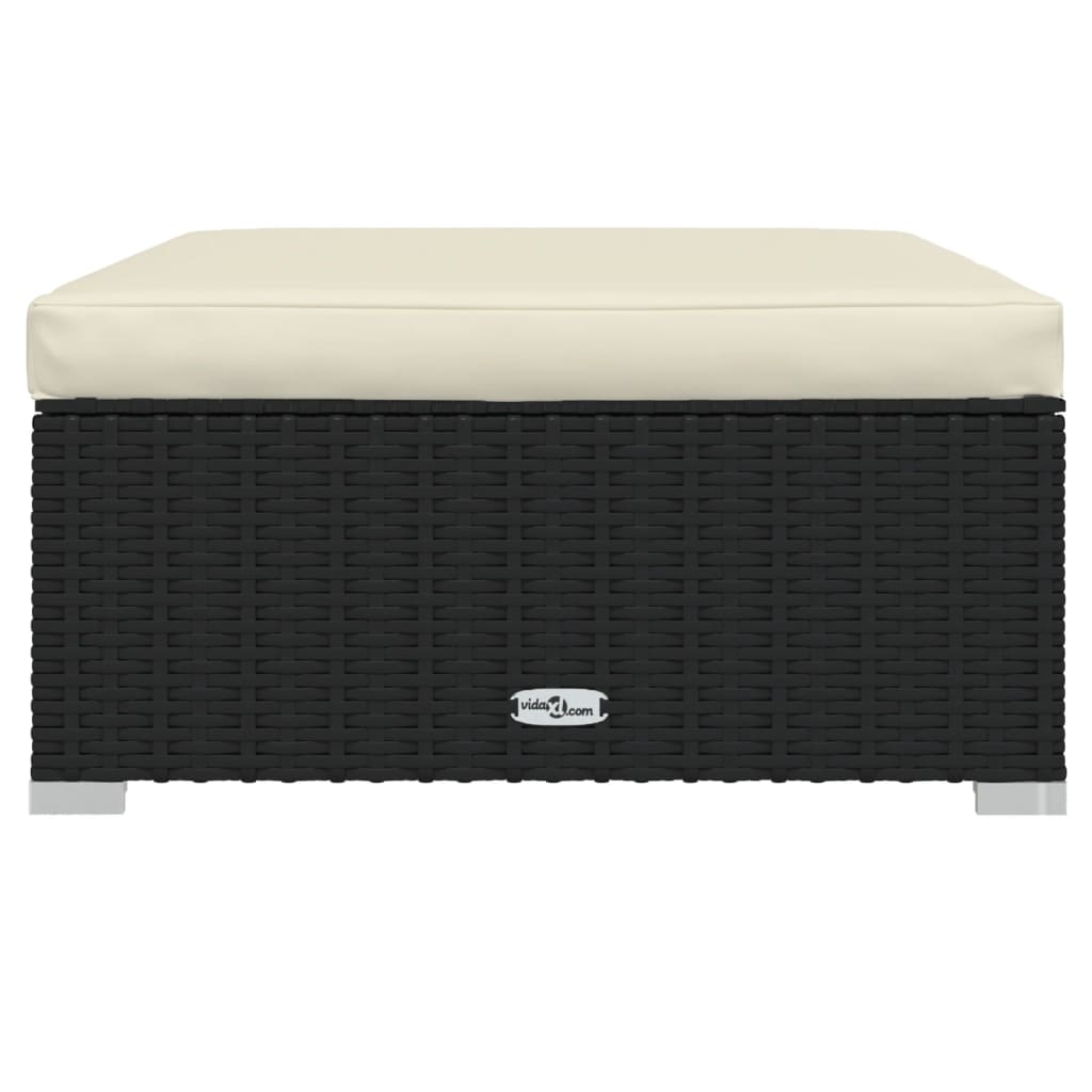 Voetensteun met kussen 70x70x30 cm poly rattan zwart is nu te koop bij PeponiXL, paradijselijk wonen!