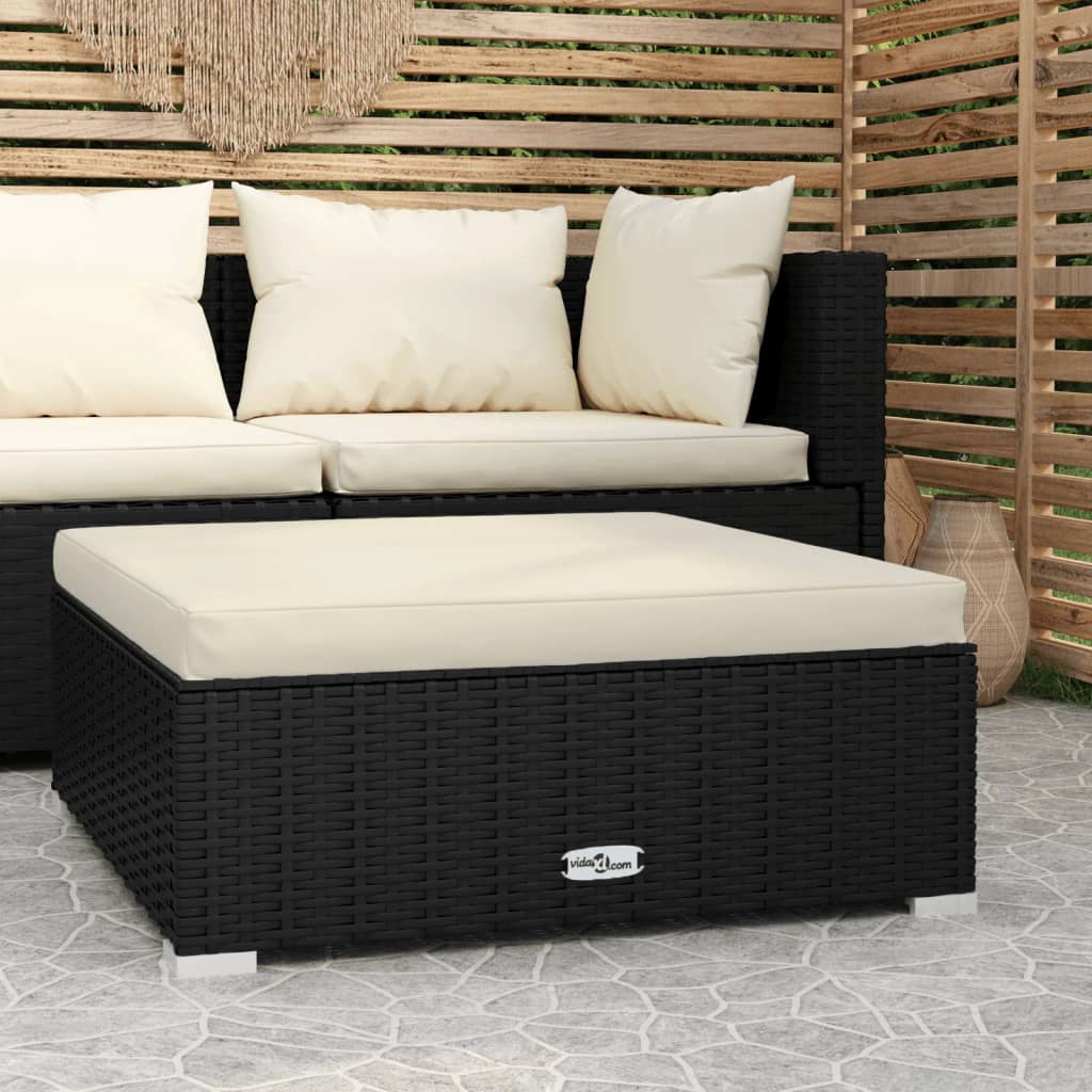 Voetensteun met kussen 70x70x30 cm poly rattan zwart is nu te koop bij PeponiXL, paradijselijk wonen!