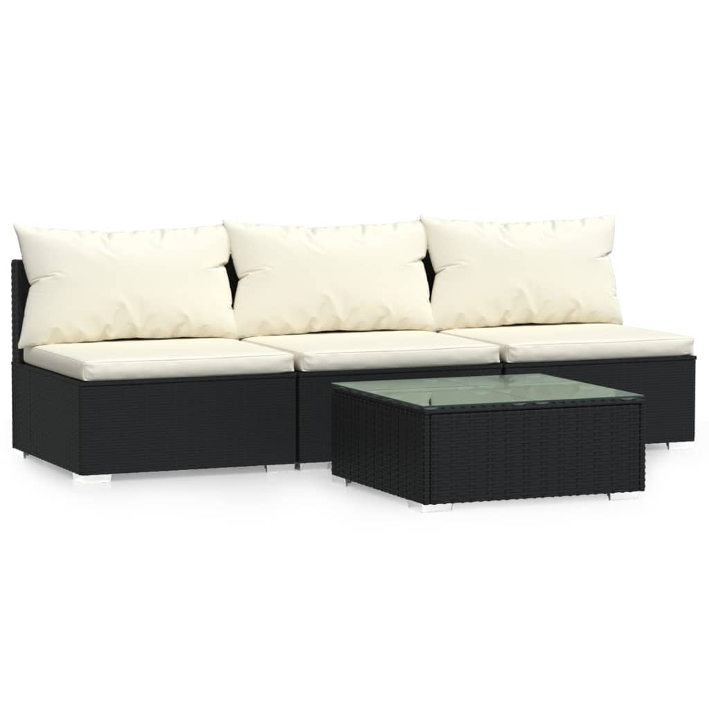 4-delige Loungeset met kussens poly rattan zwart is nu te koop bij PeponiXL, paradijselijk wonen!