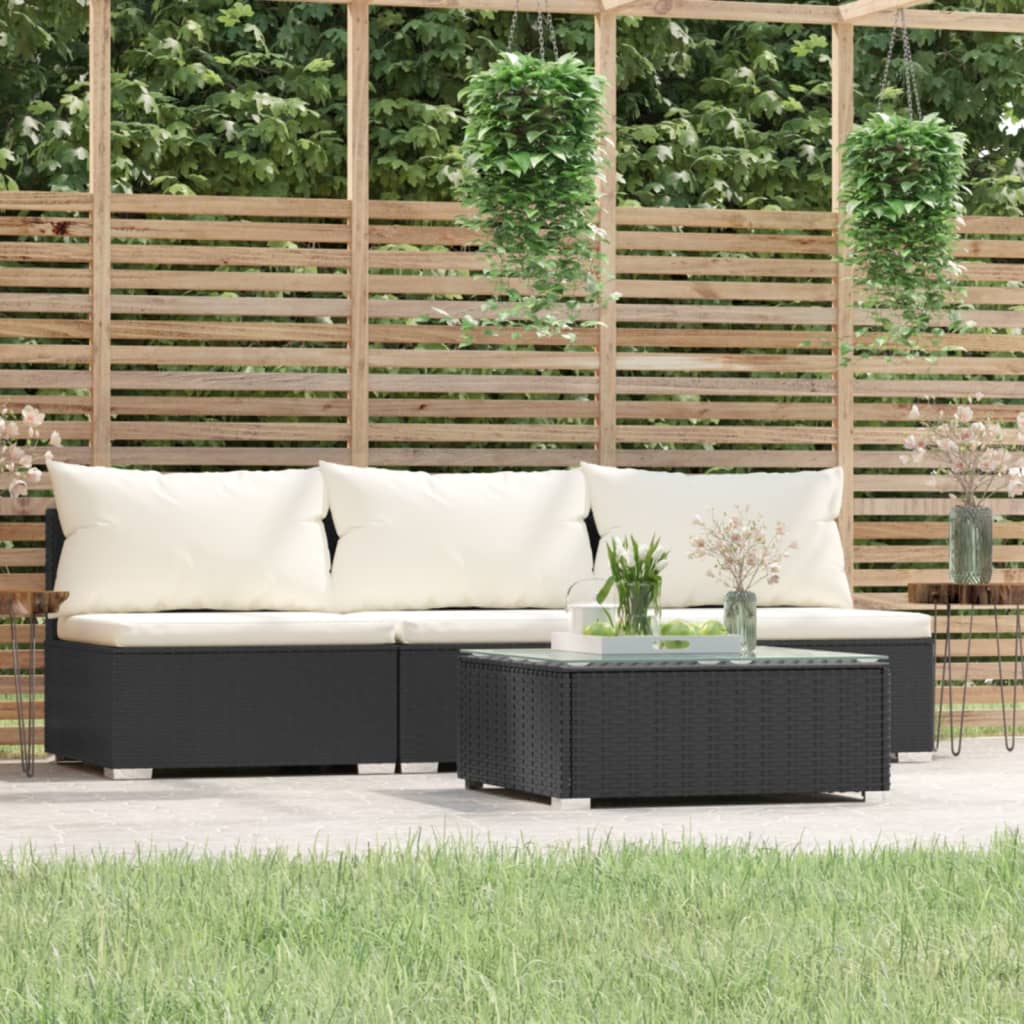 4-delige Loungeset met kussens poly rattan zwart is nu te koop bij PeponiXL, paradijselijk wonen!
