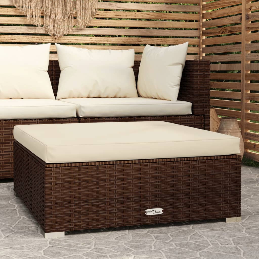 Voetensteun met kussen 70x70x30 cm poly rattan bruin is nu te koop bij PeponiXL, paradijselijk wonen!
